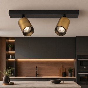 Plafoniera con 2 faretti orientabili nero oro