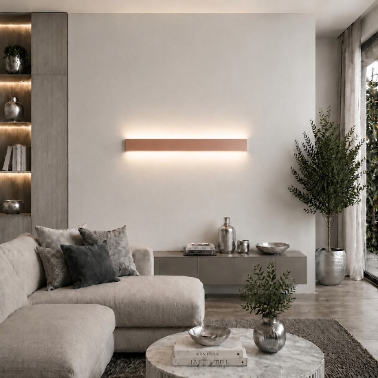 Applique da parete rettangolare oro rosato 65 cm led 43w cct 3000k 4000k moderna