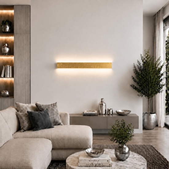 Applique rettangolare foglia oro 65 cm led cct 3000k 4000k moderna per soggiorno