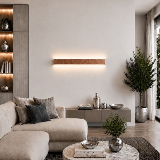 Lampada da parete led cct 3000k 4000k foglia rame 65 cm rettangolare per soggiorno