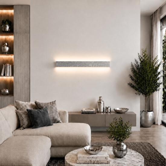 Lampada da parete soggiorno 65 cm foglia argento rettangolare led 43w cct 3000k 4000k