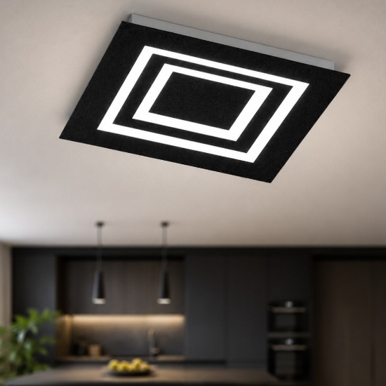 Plafoniera quadrata 35 cm full nero led cct 3000k 4000k moderna per cucina