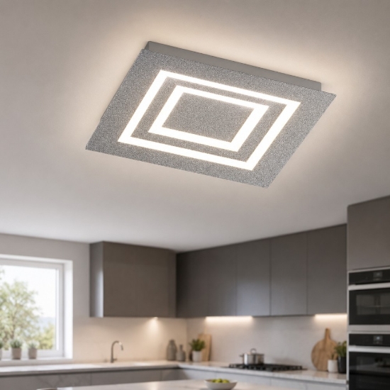 Plafoniera quadrata 35 cm led 33w cct 3000k 4000k grigio perla full per cucina moderna