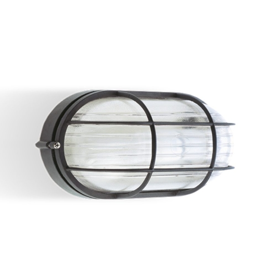 Applique nera da esterno ovale industrial design griglia ip54