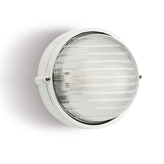 Plafoniera rotonda da esterno bianca design industrial