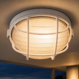 Plafoniera da esterno balcone rotonda bianca design industrial ip54