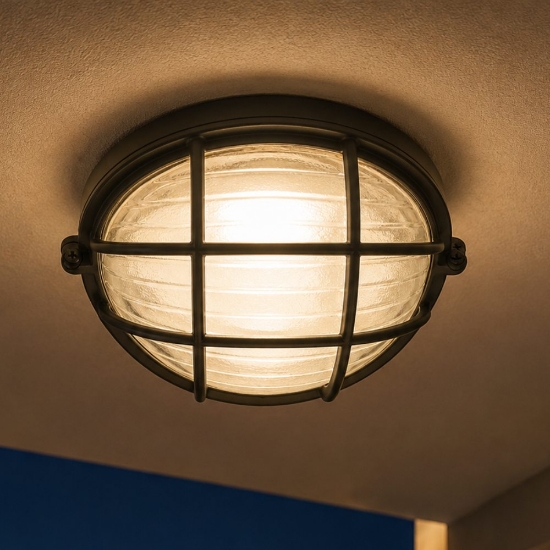 Plafoniera per esterno balcone nera rotonda design industrial