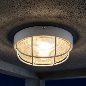 Plafoniera bianca da esterno balcone rotonda design industrial