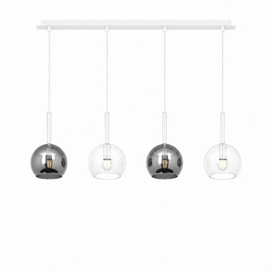 Lampadario per isola cucina vetri cromo trasparente base metallo bianco