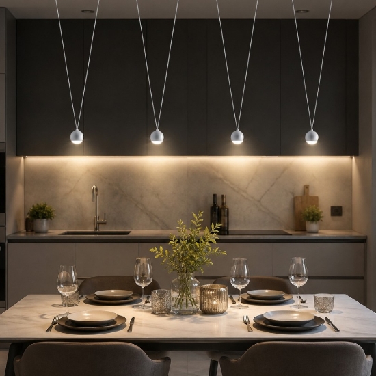 Lampadario per tavolo da pranzo 4 sfere led 3000k bianco vivida shallow