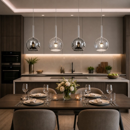 Lampadario per isola cucina vetri cromo trasparente base metallo bianco