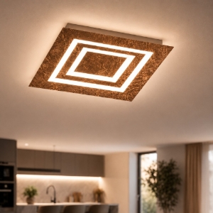 Plafoniera 35 cm foglia rame quadrata moderna led cct 3000k 4000k