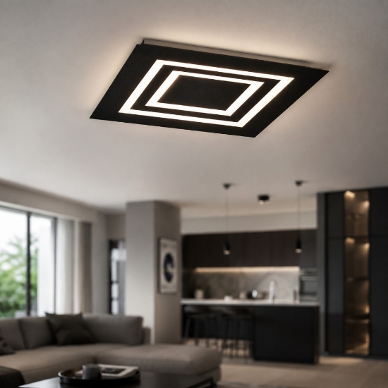 Plafoniera 50 cm quadrata nero led cct 3000k 4000k moderna per ufficio