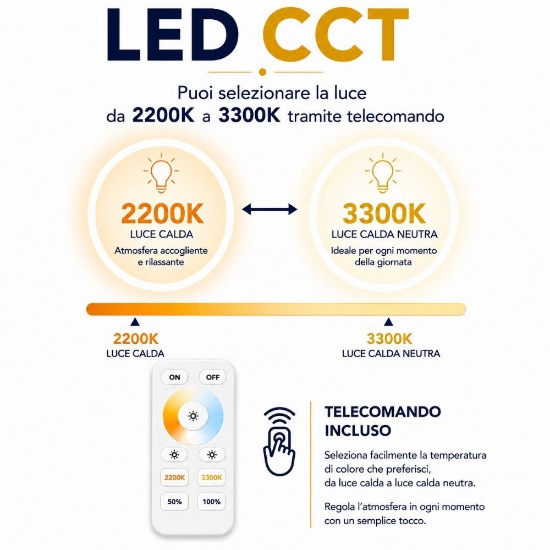 Lampada a sospensione tubo led cct 2200k-3300k dimmerabile con telecomando