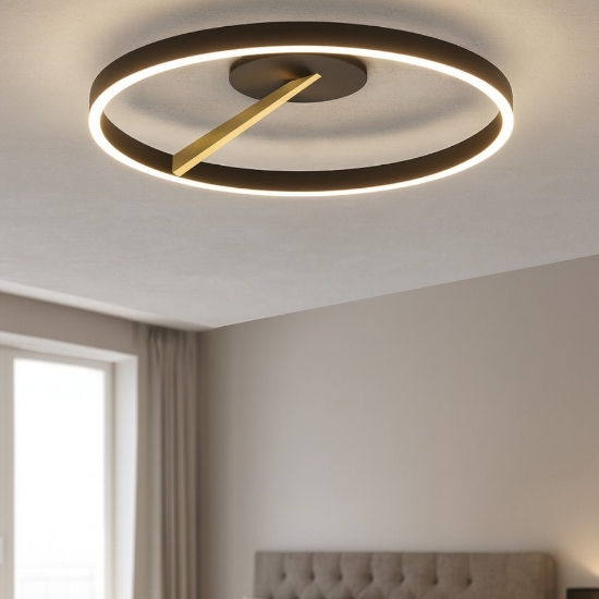Plafoniera rotonda nero e oro dimmerabile led cct da 3000k a 6000k con telecomando