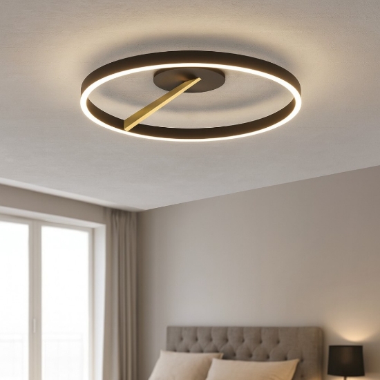 Plafoniera rotonda nero e oro dimmerabile led cct da 3000k a 6000k con telecomando
