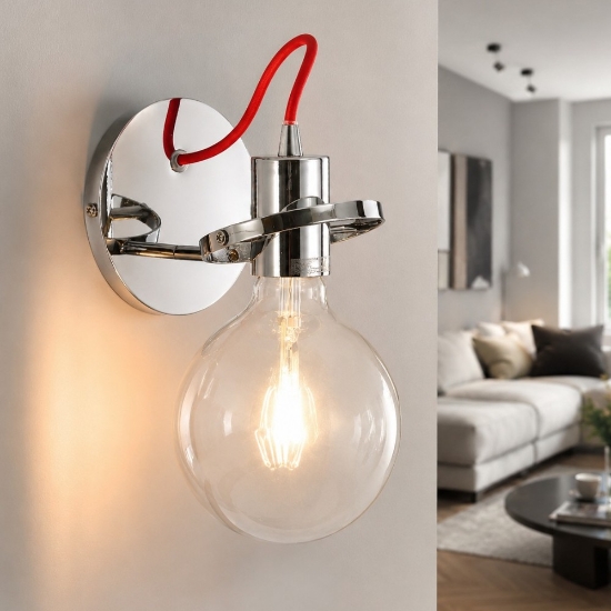Ideal lux radio ap1 applique da parete cromo filo rosso