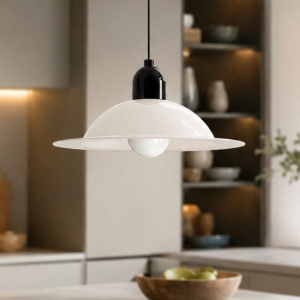 Sospensione per isola cucina 28cm disco metallo bianco stilnovo lampiatta