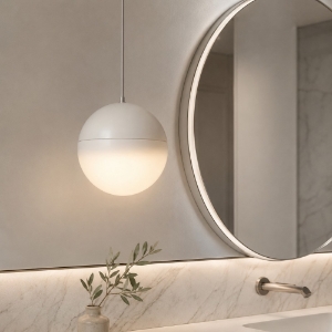 Lampadario da bagno a sospensione sfera bianca led 10w 3000k