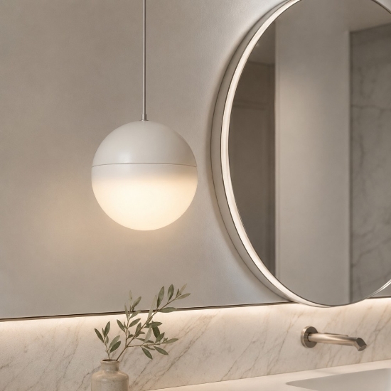 Lampadario da bagno a sospensione sfera bianca led 10w 3000k