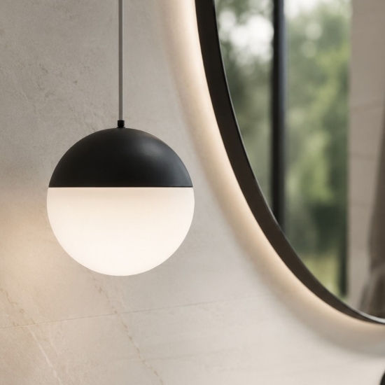 Lampadario a sospensione sfera nera led 10w 3000k per bagno