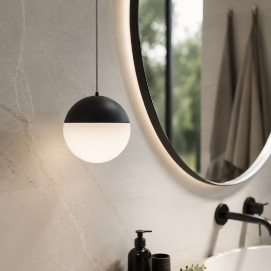 Lampadario a sospensione sfera nera led 10w 3000k per bagno