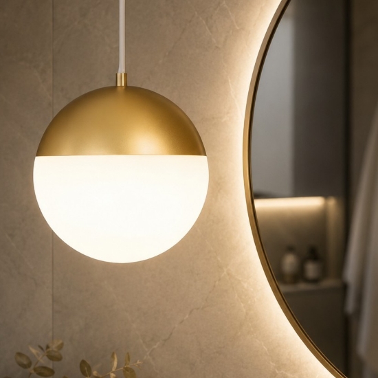 Lampada a sospensione per bagno sfera dorata led 10w 3000k