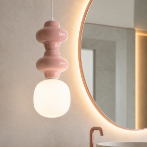 Lampadario a sospensione per bagno di ceramica rosa pastello moderna