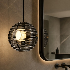 Lampadario a sospensione per bagno boccia di vetro fume led 13w 3000k