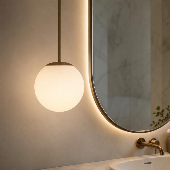Maytoni basic form lampada per bagno a sospensione sfera vetro bianco