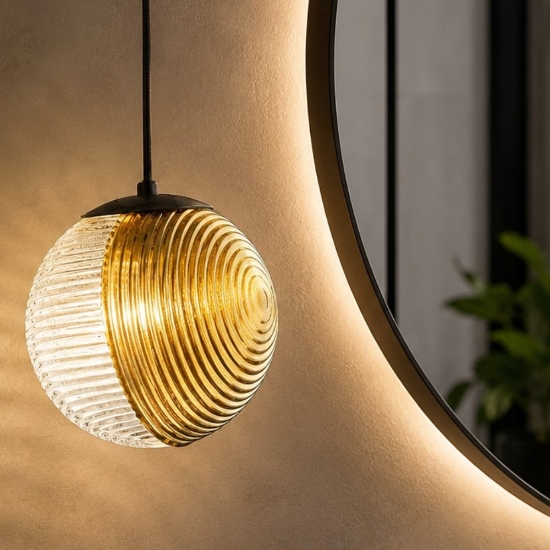 Bella ondaluce lampada a sospensione da bagno vetro decorato oro