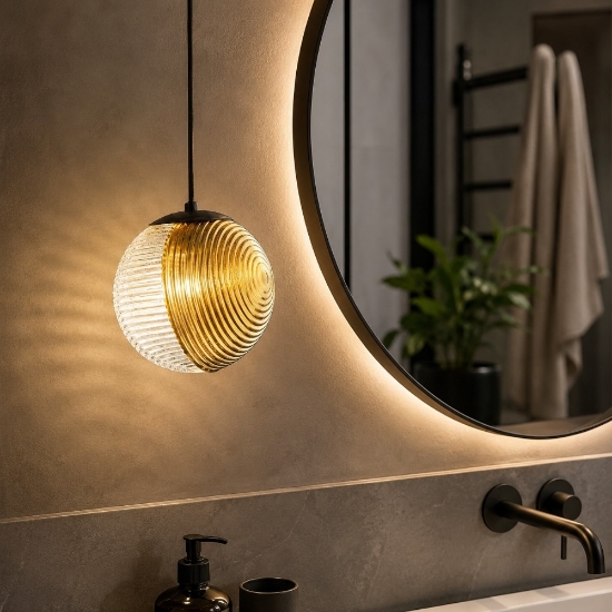 Bella ondaluce lampada a sospensione da bagno vetro decorato oro