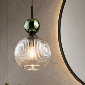 Lampada a sospensione per bagno vetro ambra verde