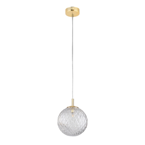 Lampadario da bagno sfera 21 cm a sospensione oro vetro trasparente rigato