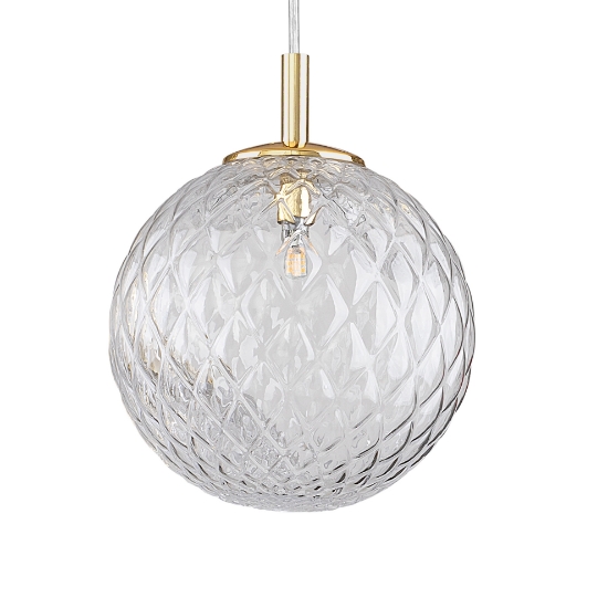 Lampadario da bagno sfera 21 cm a sospensione oro vetro trasparente rigato
