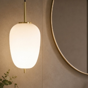 Lampada a sospensione per bagno oro ottone vetro bianco