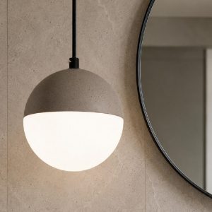 Lampadario a sospensione per bagno sfera cemento vetro fp