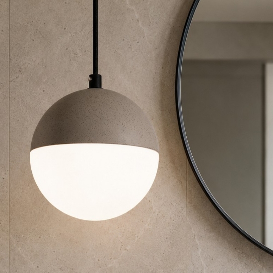 Lampadario a sospensione per bagno sfera cemento vetro