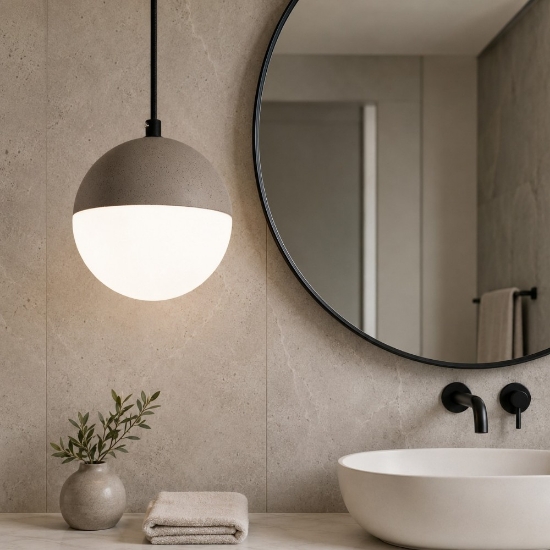 Lampadario a sospensione per bagno sfera cemento vetro