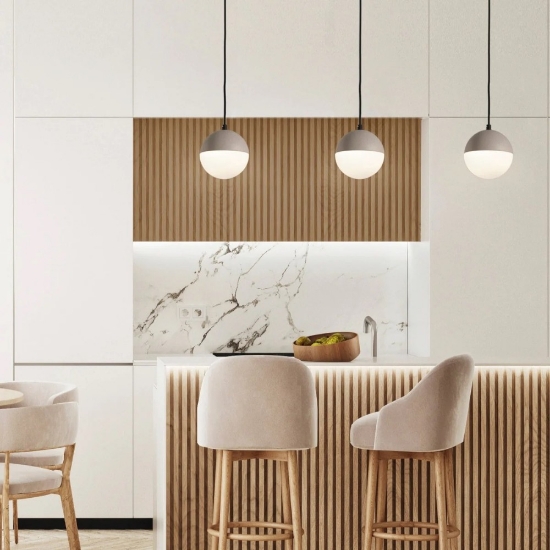 Lampadario a sospensione per bagno sfera cemento vetro