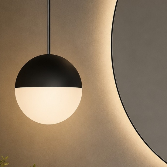 Lampadario da bagno a sospensione sfera led 5w 3000k nera