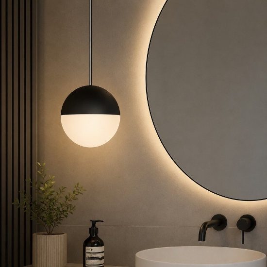Lampadario da bagno a sospensione sfera led 5w 3000k nera