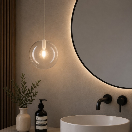 Lampada a sospensione per bagno toplight eclipse sfera trasparente