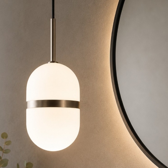 Lampadario a sospensione per bagno bronzo vetro bianco miloox domu