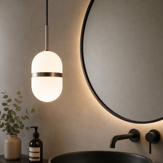 Lampadario a sospensione per bagno bronzo vetro bianco miloox domu