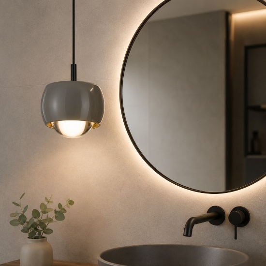 Lampadario da bagno pendente a sospensione sferica grigio design moderna led 13w 3000k