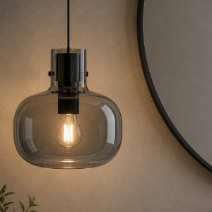 Lampadario sospensione da bagno sfera in vetro grigio fume