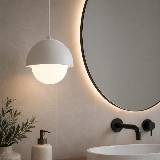 Lampadario da bagno a sospensione beige sfera 17 cm