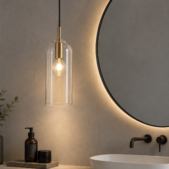 Lampadario a sospensione coro perenz vetro trasparente per bagno