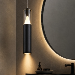 Lampadario da bagno a sospensione cilindro design nero led per top 3000k